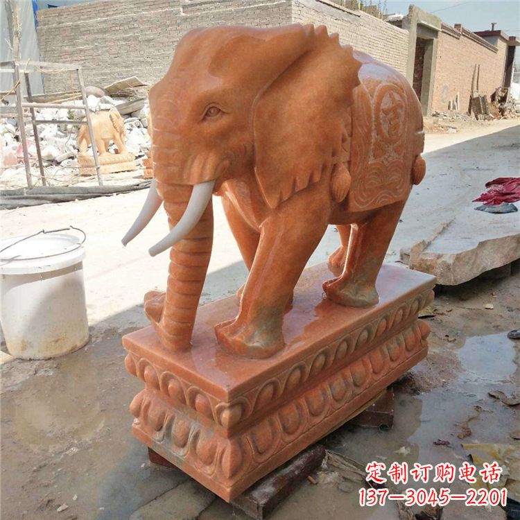 广州晚霞红石雕大象