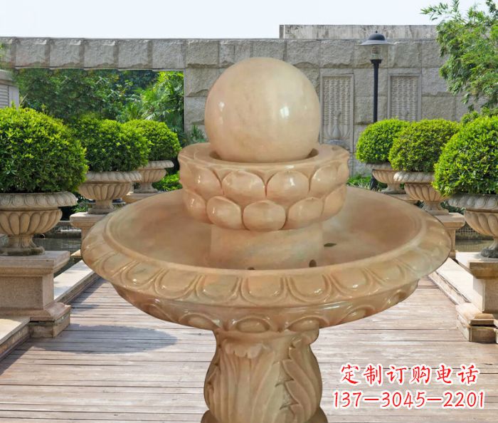 广州晚霞红双层风水球公园喷泉石雕 (2)