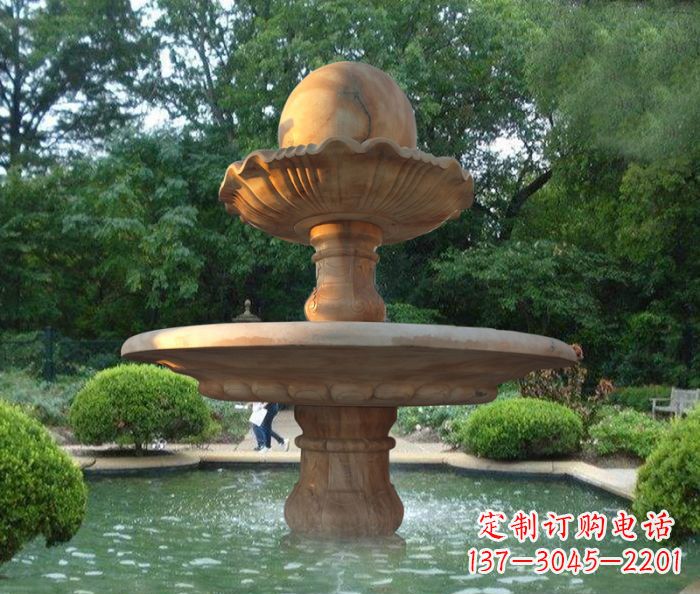 广州晚霞红双层风水球喷泉公园石雕