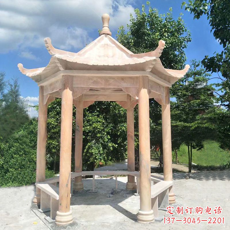 广州晚霞红庭院石凉亭