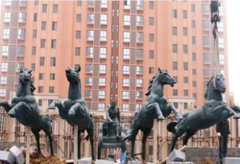 广州精美青铜马拉车广场雕塑