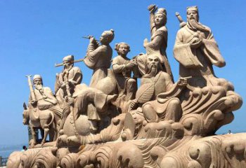 广州神话传说“八仙过海”人物群景观石雕
