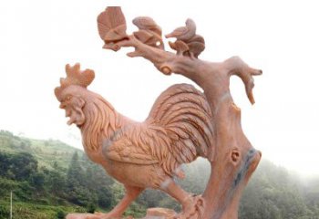 广州中领雕塑：酉鸡晚霞红石动物雕塑