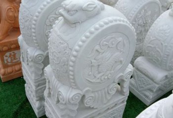 广州中领雕塑|精美石雕貔貅汉白玉门墩
