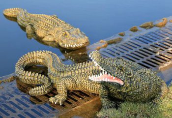 广州水塘动物摆件玻璃钢仿真鳄鱼