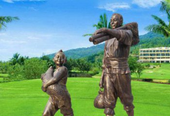 广州铜雕渔民父子人物雕塑