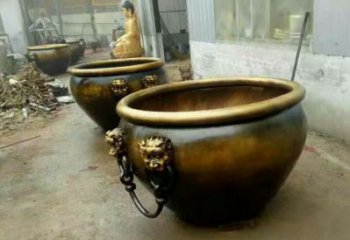 广州铜雕圆形荷花水缸雕塑 (2)
