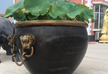 广州铜雕圆形荷花水缸雕塑 (3)