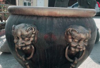 广州铜雕圆形荷花水缸雕塑 (6)