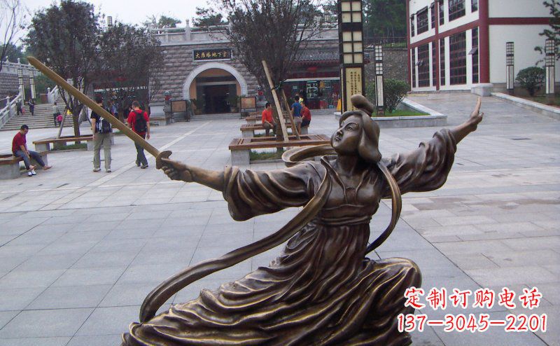广州舞剑的古代美女古代人物铜雕