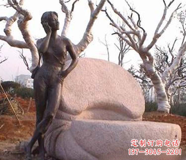 广州现代女人打电话铜雕