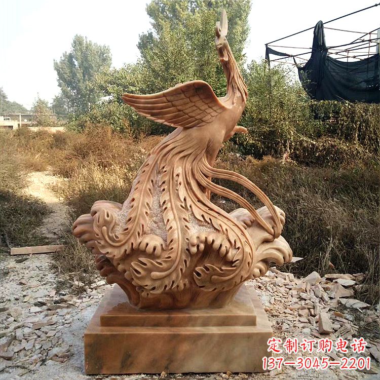 广州祥瑞凤凰晚霞红石雕