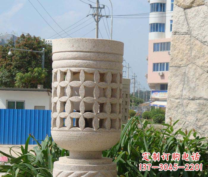 广州小区景观镂空石灯石雕