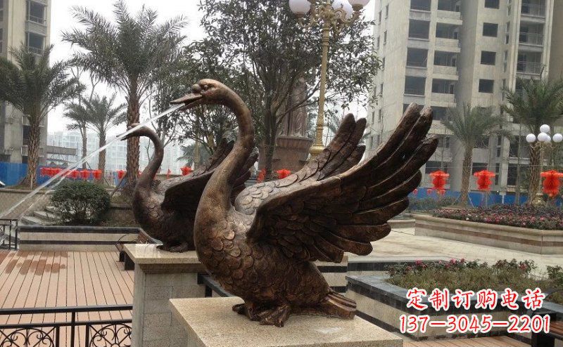广州小区喷水天鹅动物铜雕