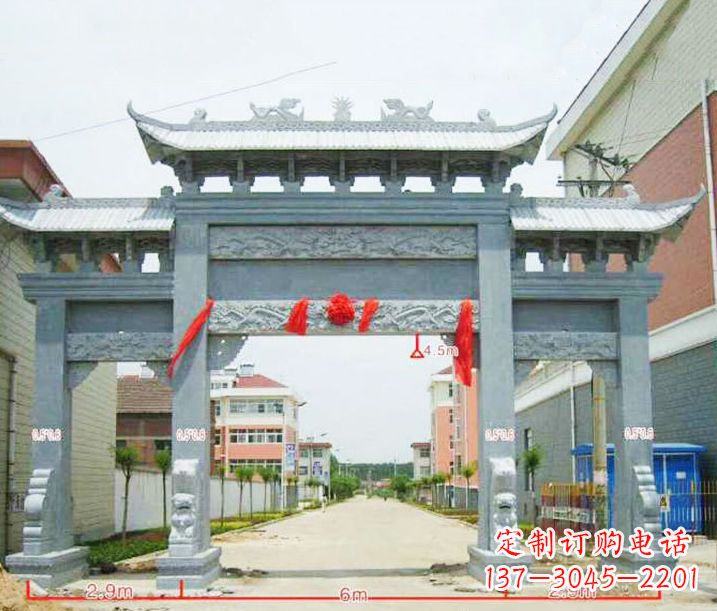广州小区三门牌坊石雕