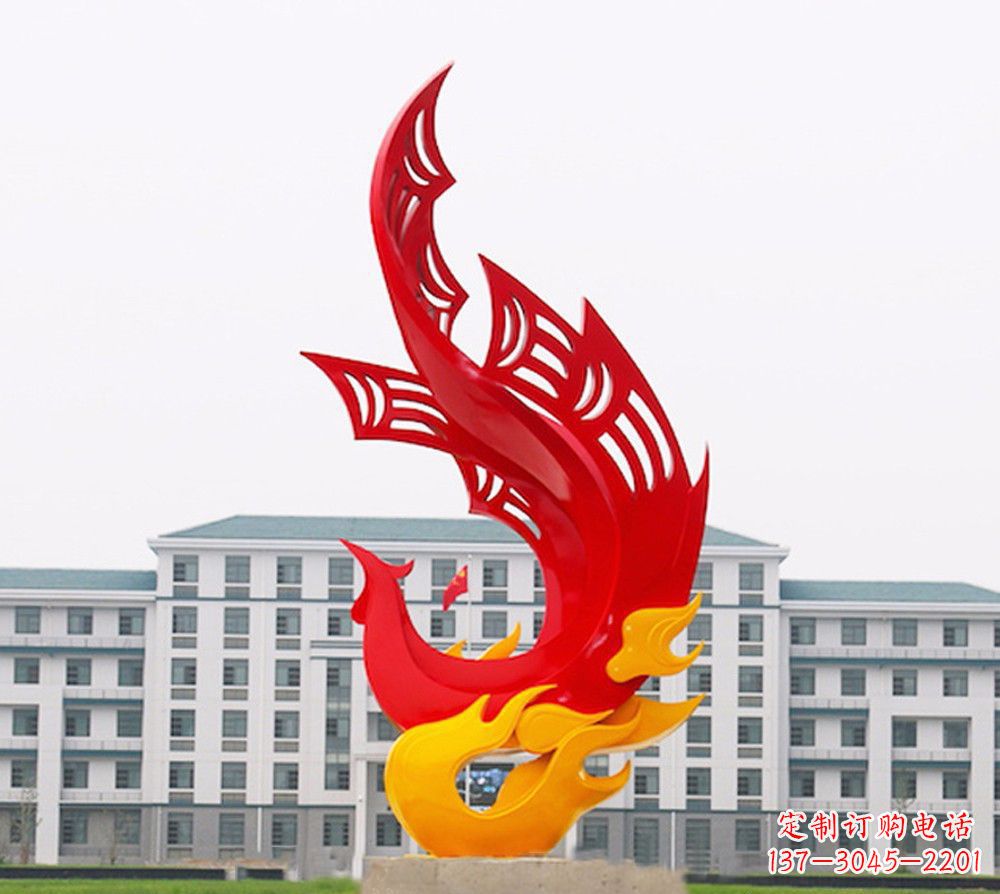 广州校园不锈钢凤凰浴火雕塑