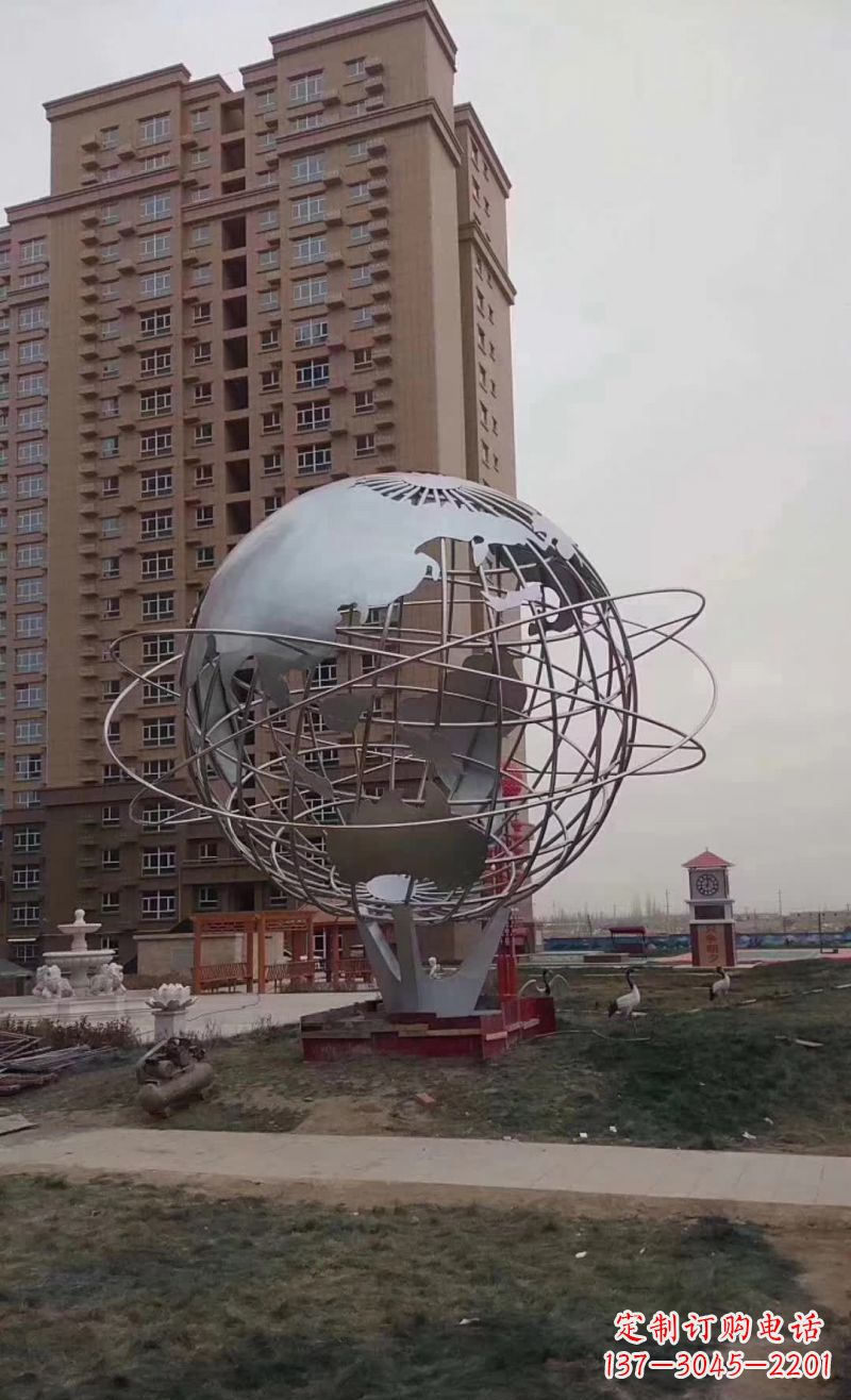 广州校园镂空不锈钢地球仪雕塑