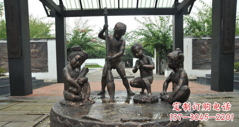 广州写毛笔字的小孩小品铜雕