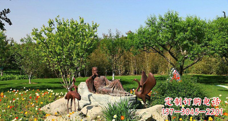 广州园林古代人物仙鹤景观铜雕