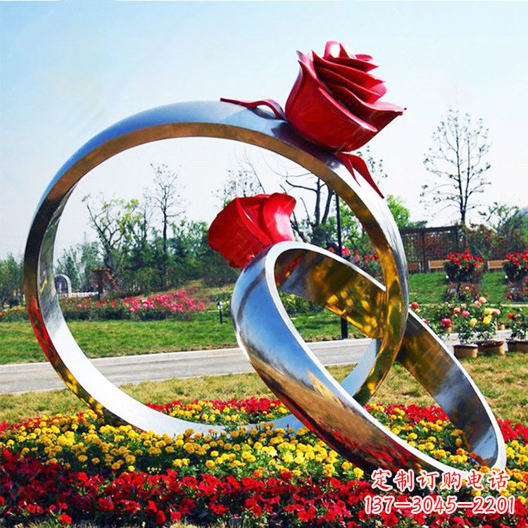广州园林花丛不锈钢玫瑰花戒指雕塑