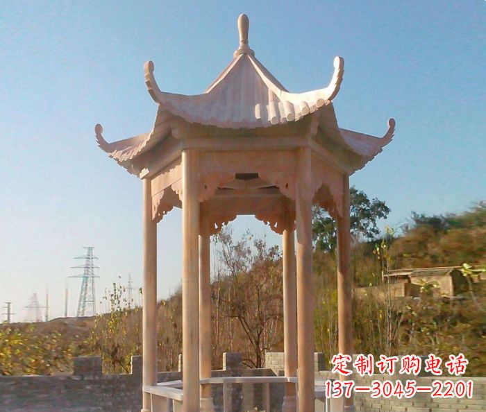 广州园林景观晚霞红单层石雕凉亭