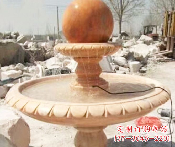 广州园林景观晚霞红风水球喷泉石雕 (3)