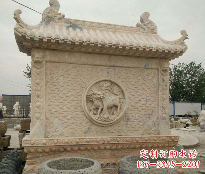 广州园林景观晚霞红石雕影壁
