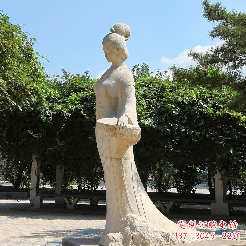 广州园林历史人物著名美女秦罗敷砂岩石雕塑像