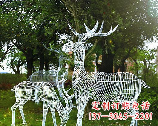 广州园林镂空梅花鹿不锈钢景观雕塑