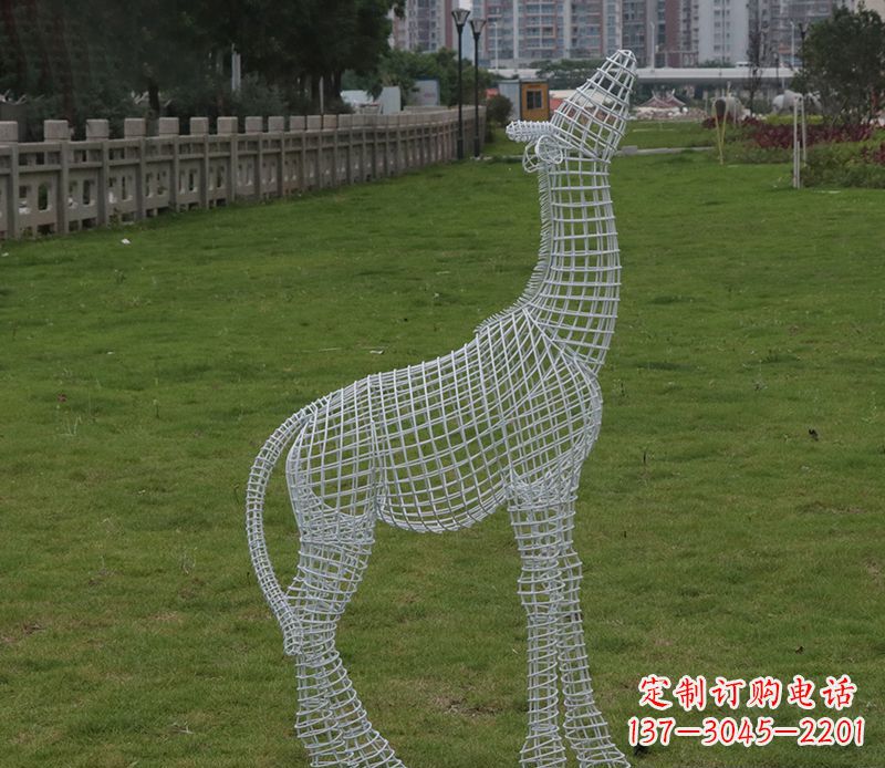 广州园林镂空仰头麋鹿不锈钢雕塑