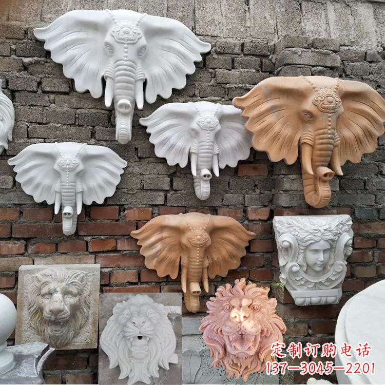 广州园林喷水壁挂大象头部雕塑