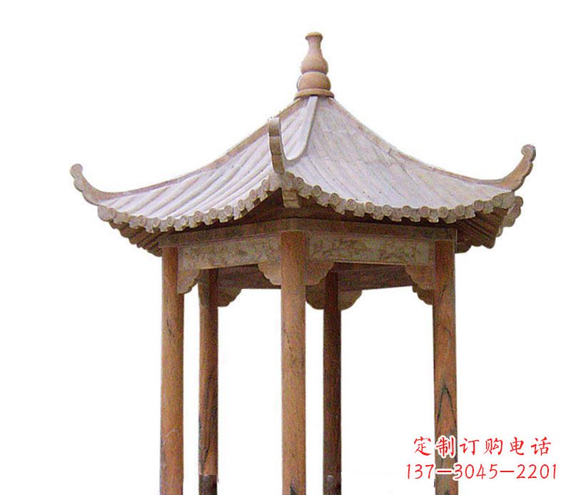 广州园林晚霞红六角石凉亭景观石雕 (2)