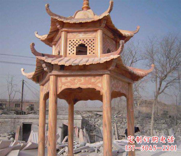 广州园林晚霞红石凉亭景观石雕