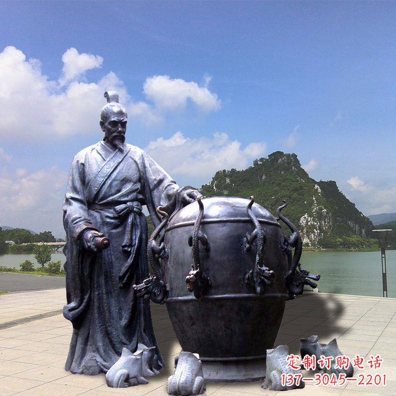 广州张衡地动仪地震仪雕塑-玻璃钢仿铜历史名人情景雕塑