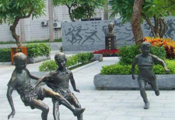 广州小孩踢足球公园景观铜雕