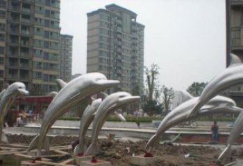 广州小区不锈钢跳跃海豚雕塑