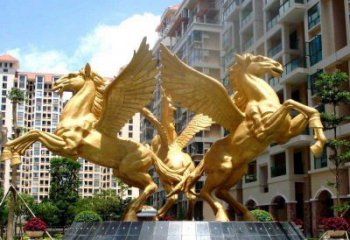 广州小区飞马三匹马景观铜雕