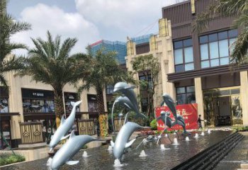 广州小区广场水景海豚雕塑