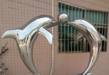 广州校园不锈钢海豚顶球雕塑