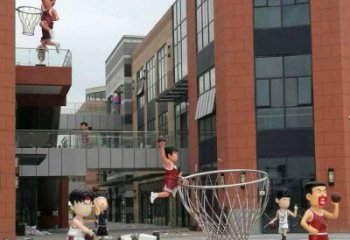 广州校园卡通人物打篮球雕塑