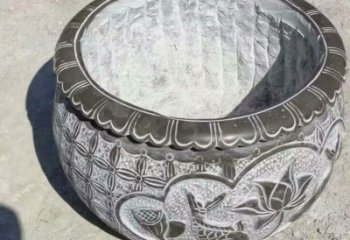 广州园林莲花鱼纹石雕水缸