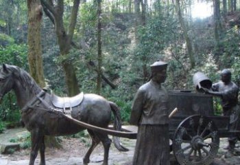 广州园林清朝士兵和马车小品铜雕