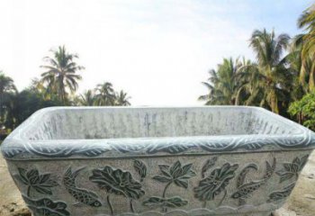 广州长方形连年有余荷花浮雕石水缸
