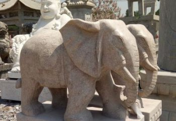 广州招财晚霞红大象石雕 (2)