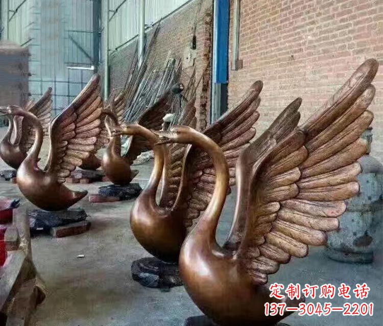广州铸铜天鹅喷水动物喷泉雕塑
