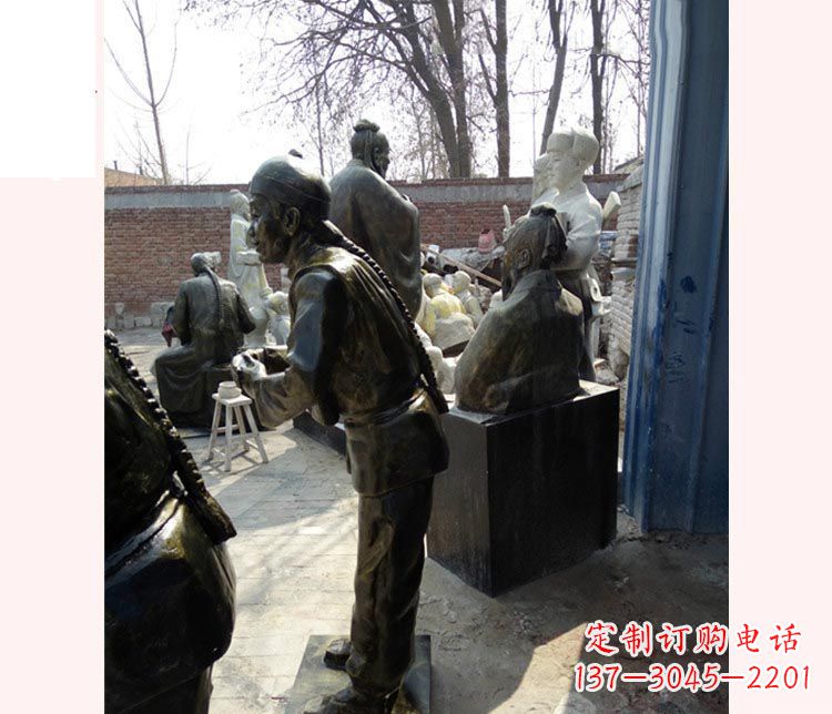广州作揖的店小二铜雕