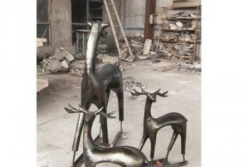 广州铸铜梅花鹿动物铜雕摆件