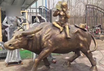 广州吹笛子的牧童牛公园景观铜雕
