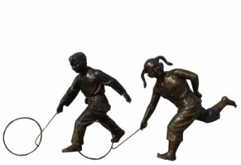 广州公园滚铁环的儿童铜雕
