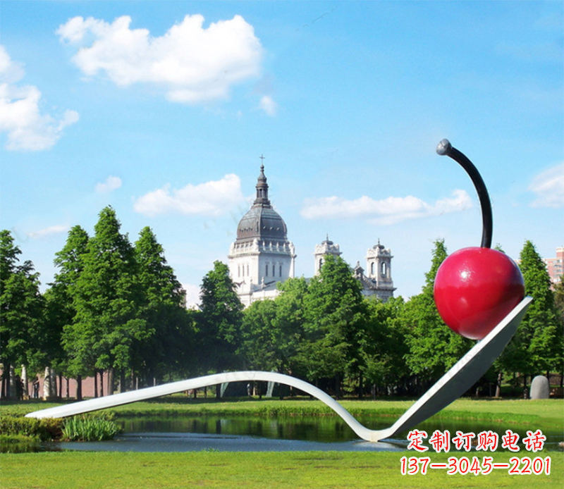 广州水果雕塑-学校儿童园林仿真樱桃不锈钢水果雕塑